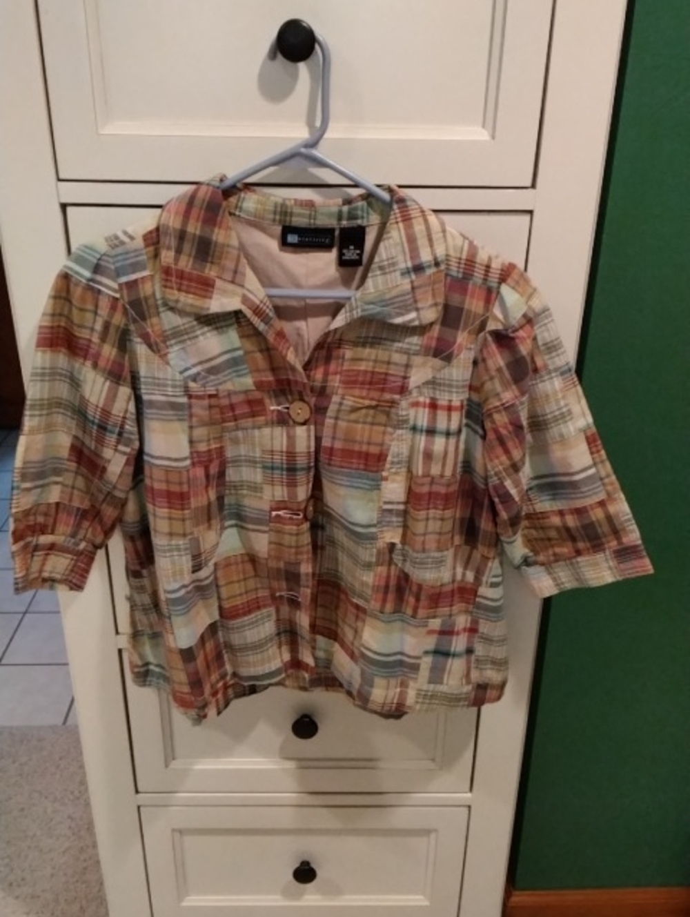 Madras Plaid Button-Front Jacket Top - Multicolor